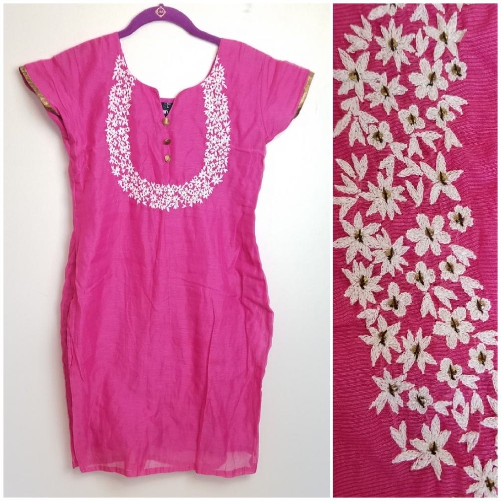 Pink Floral Embroidered Tunic Dress